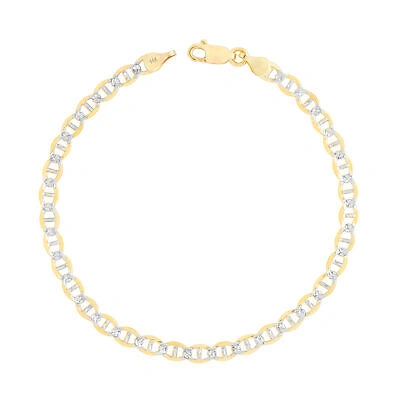 Pre-owned Nuragold 14k Yellow Gold Solid 5mm Pave Diamond Cut Mariner Anchor Chain Bracelet 8.5"