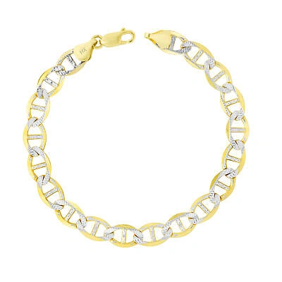 Pre-owned Nuragold 14k Yellow Gold Solid 7.5mm Pave Diamond Cut Mariner Anchor Chain Bracelet 8.5"