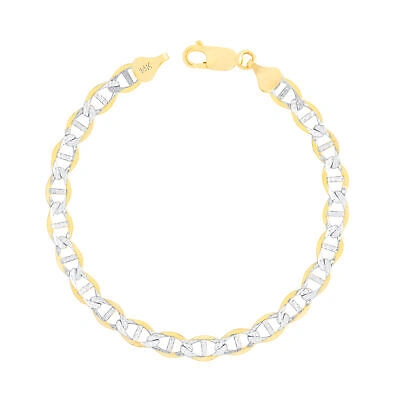 Pre-owned Nuragold 14k Yellow Gold Solid 6mm Pave Diamond Cut Mariner Anchor Link Chain Bracelet 9"