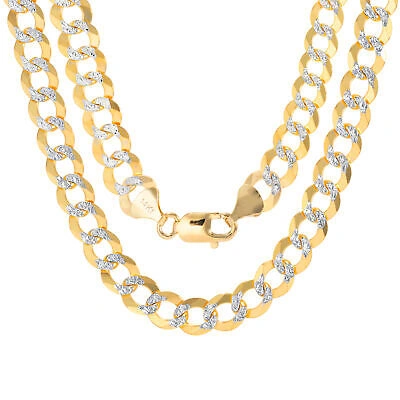 Pre-owned Nuragold 14k Yellow Gold Solid Mens 10mm Diamond Cut Pave Cuban Curb Chain Necklace 22"