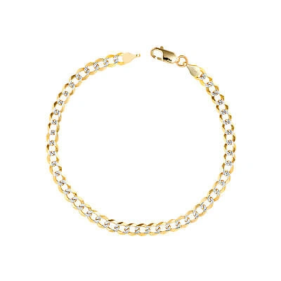 Pre-owned Nuragold 14k Yellow Gold Solid 5mm Womens Diamond Cut White Pave Cuban Chain Bracelet 7"