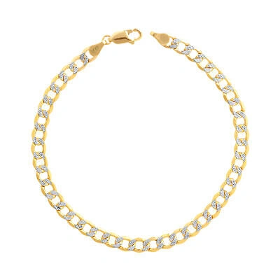 Pre-owned Nuragold 14k Yellow Gold Mens 5.5mm Diamond Cut White Pave Cuban Curb Chain Bracelet 9"