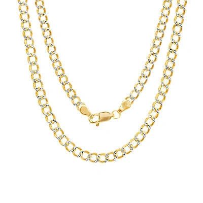 Pre-owned Nuragold 14k Yellow Gold Women 3.5mm Diamond Cut White Pave Curb Cuban Chain Necklace 16"