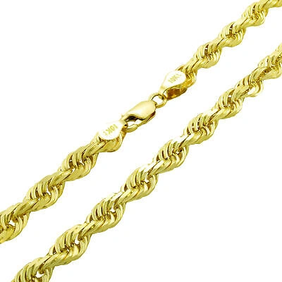 Pre-owned Nuragold 10k Yellow Gold Solid 6mm Mens Diamond Cut Rope Chain Necklace Lobster Clasp 26"