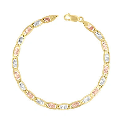 Pre-owned Nuragold 14k Solid Yellow Rose White Tri Gold 5mm Valentino Chain Womens Mens Bracelet 8" In Tri Yellow Rose White