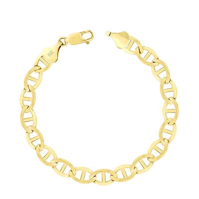 Pre-owned Nuragold 10k Yellow Gold Solid Mens 7.5mm Mariner Anchor Flat Link Chain Bracelet 8"