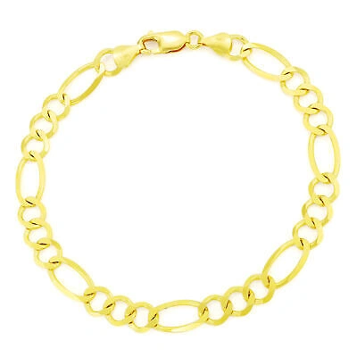 Pre-owned Nuragold Real 10k Yellow Gold 7mm Figaro Link Italian Chain Link Bracelet Mens 8.5"