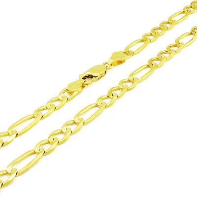 Pre-owned Nuragold Real 10k Yellow Gold 7mm Figaro Chain Italian Link Pendant Necklace Mens 28"