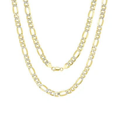 Pre-owned Nuragold 10k Yellow Gold Solid Men 8.5mm Diamond Cut White Pave Figaro Chain Necklace 30"