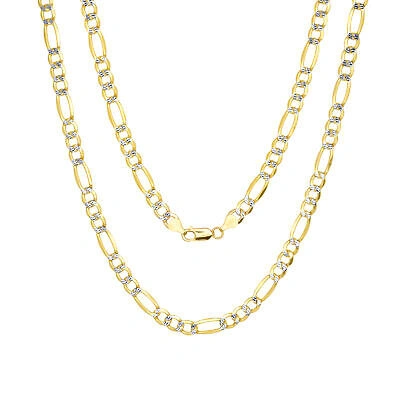 Pre-owned Nuragold 10k Yellow Gold Mens 7mm Diamond Cut White Pave Figaro Link Chain Necklace 24"