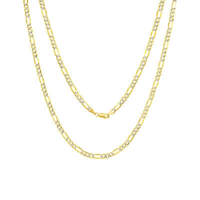 Pre-owned Nuragold 10k Yellow Gold 4.5mm Womens Diamond Cut Pave Figaro Link Chain Necklace 16"