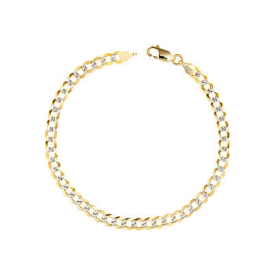 Pre-owned Nuragold 10k Yellow Gold Solid 5mm Mens Diamond Cut Pave Cuban Curb Chain Bracelet 8.5"