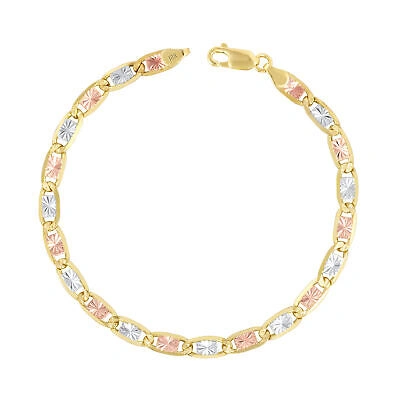 Pre-owned Nuragold 10k Solid Yellow Rose White Tri Gold 5mm Chain Womens Mens Bracelet Anklet 8.5"