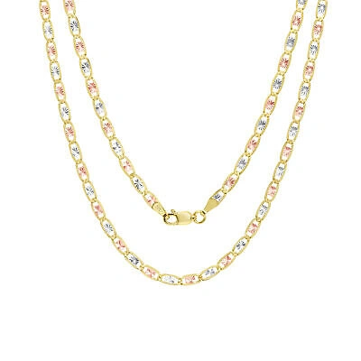 Pre-owned Nuragold 10k Solid Tri Yellow Rose White Gold 3mm Valentino Chain Womens Necklace 16"
