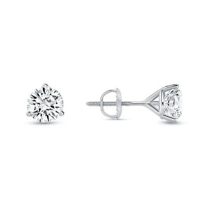 Pre-owned Shine Brite With A Diamond 1.25 Ct Round Labcreated Grown Diamond Earrings 14k White Gold E/vvs 3prongscrew In White/colorless