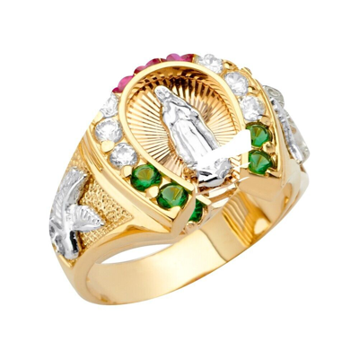 Pre-owned Tgdj 14k Tri Color Gold Horse Shoe Men's Cubic Zirconia Ring W/guadalupe In Multicolor