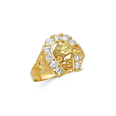Pre-owned Tgdj 14k Yellow Gold Cubic Zirconia Lucky Horseshoe Men's Ring In White