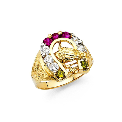 Pre-owned Lucky Brand 14k Yellow Gold Cubic Zirconia Lucky Horseshoe Men's Ring In Multicolor