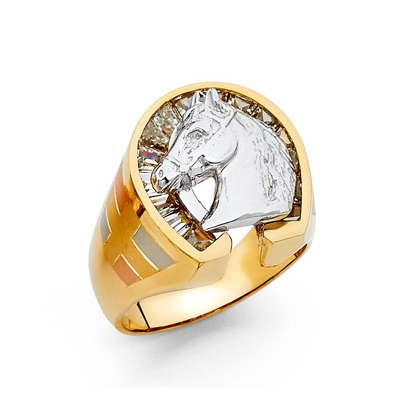 Pre-owned Lucky Brand 14k Two Tone Gold Cubic Zirconia Lucky Horseshoe Men's Ring In White