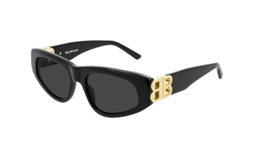 Pre-owned Balenciaga Bb0095s 001 Black Gold/grey Oval Full-rim Women's Sunglasses In Gray