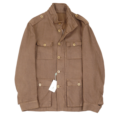 Pre-owned Luigi Borrelli Heavier Woven Linen And Cotton Field Jacket M (eu 50) In Brown