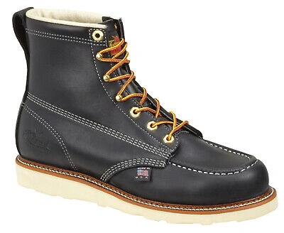 Pre-owned Thorogood Mens Black Leather Wedge Boots 6in Safety Toe