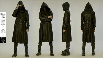 Pre-owned Punk Rave Metal Chain Zippered Overcoat Stand Collar Asymmetrical Hooded Jacket In Black