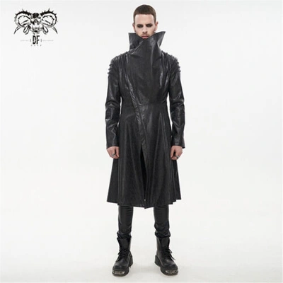 Pre-owned Punk Rave Devil Fashion Black Gothic Punk Retro Style Pu Leather Long Casual Coat For Men