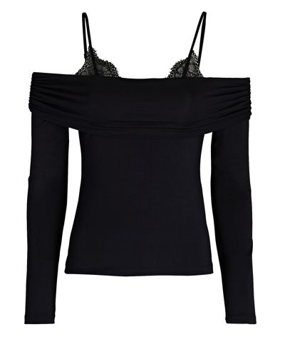 Night Night By Jonathan Simkhai Mirra Cold-shoulder Lace-trimmed Top In Black
