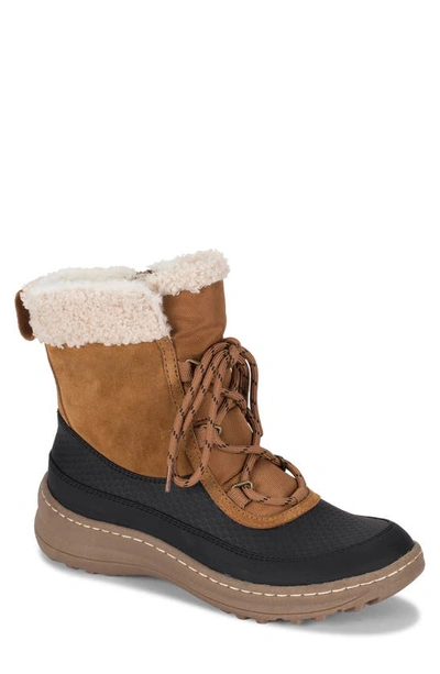 Baretraps Alta Faux Shearling Lined Water-resistant Suede Lace-up Boot In Cognac/ Black