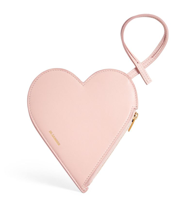 Jil Sander Leather Heart Pouch In Pink
