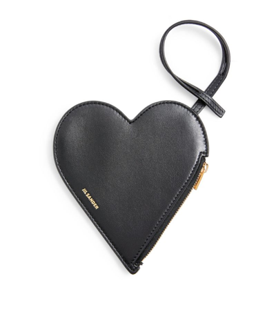 Jil Sander Leather Heart Pouch In Black