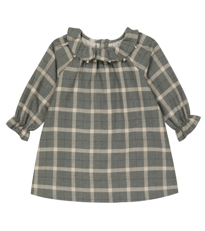 Bonpoint Baby Teale Checked Cotton Dress In Girs Chine Clair