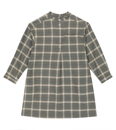 Bonpoint Kids' Briony Checked Cotton Dress In Gris Chine