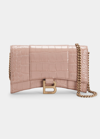 Balenciaga Hourglass Shiny Mock-croc Chain Wallet In Nude Beige