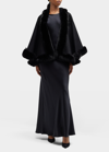 Sofia Cashmere Embellished Cashmere & Faux Fur Swing Cape In Black