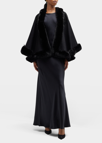 Sofia Cashmere Embellished Cashmere & Faux Fur Swing Cape In Black