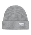 Ganni Ribbed-knit Wool-blend Beanie In Grey