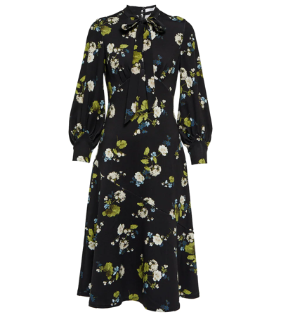 Erdem Poppy Tie-detailed Floral-print Crepe Midi Dress In Black