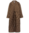 Ganni Diamond-quilted Ripstop Long Coat In Teak