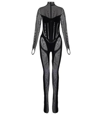 Wolford X Mugler Sheer Long-length Catsuit In Nero