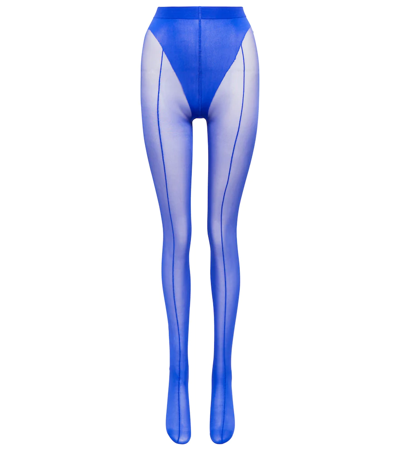 Wolford X Mugler Mesh-panelled Tights In Ultra Blue