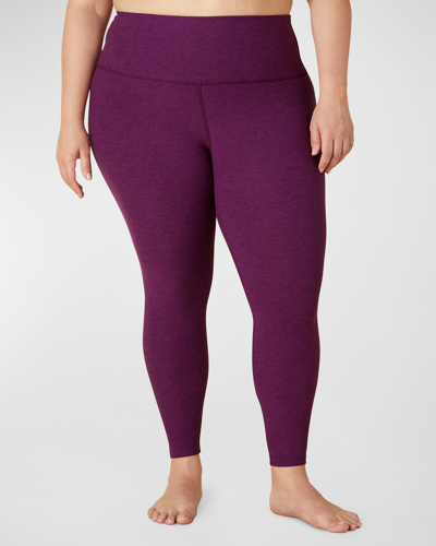 Beyond Yoga Plus Size High-waist Space-dye Midi Leggings In Aubergine-beet