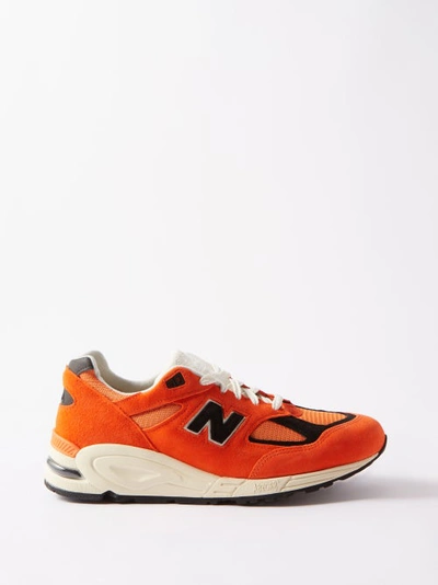 New Balance Teddy Santis 990v2 Mesh And Suede Sneakers In Orange/black/white