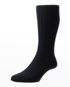 Pantherella Men's Cashmere Rib Crew Socks In Navy