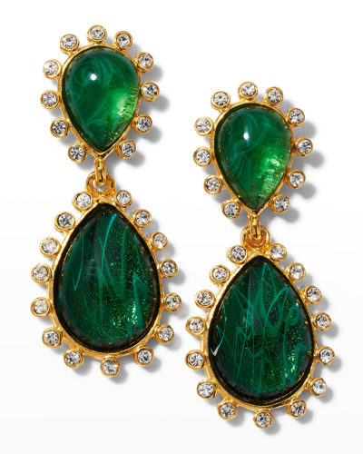 Kenneth Jay Lane Gold And Crystal Flawed Emerald Teardrop Drop Post Earrings
