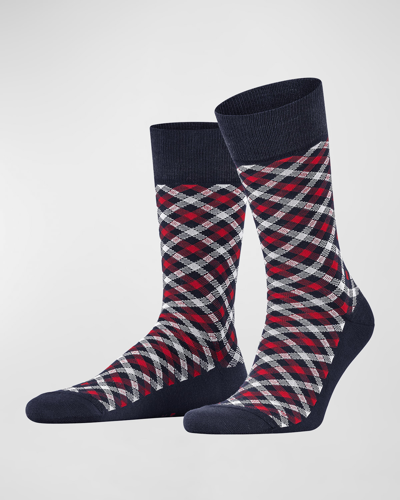 Falke Smart Cotton Blend Check Socks In Midnight