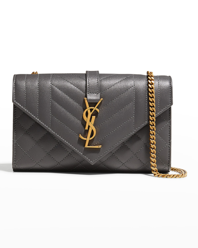 Saint Laurent Triquilt Small Grained Leather Crossbody Bag In Storm