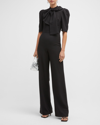Black Halo Ara Tie Neck Puff Sleeve Jumpsuit In Hot Pink