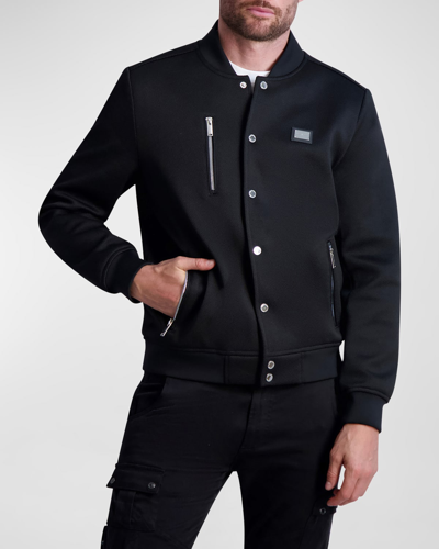 Karl Lagerfeld Men's Slim Fit Snap-front Textured Bomber Jacket In Black